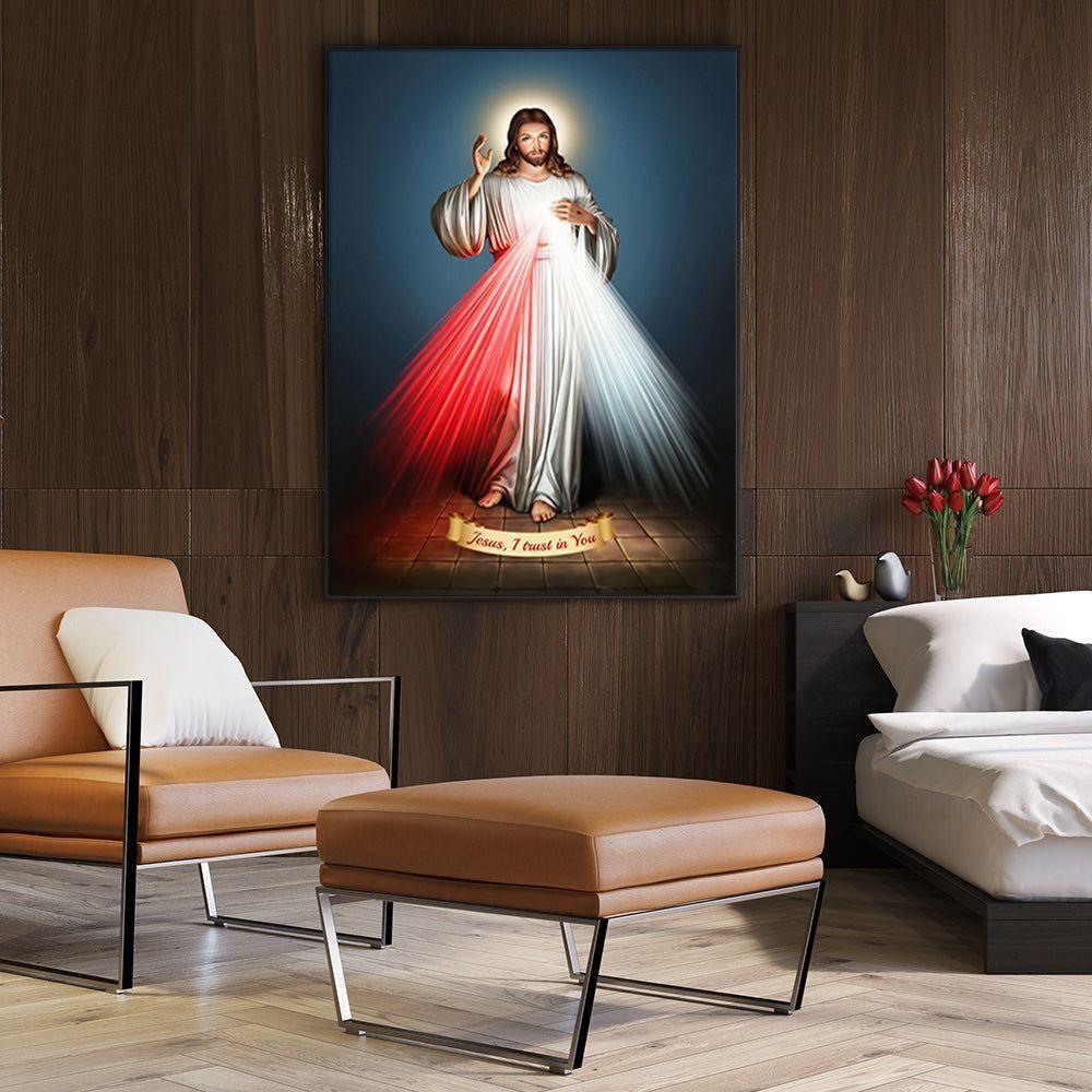 60cmx90cm Jesus Divine Mercy I Trust In You Black Frame Canvas Wall Art - Magdasmall