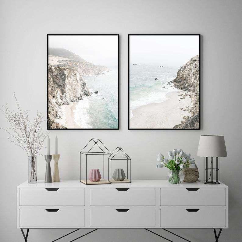 60cmx90cm Mountain Beach 2 Sets Black Frame Canvas Wall Art - Magdasmall