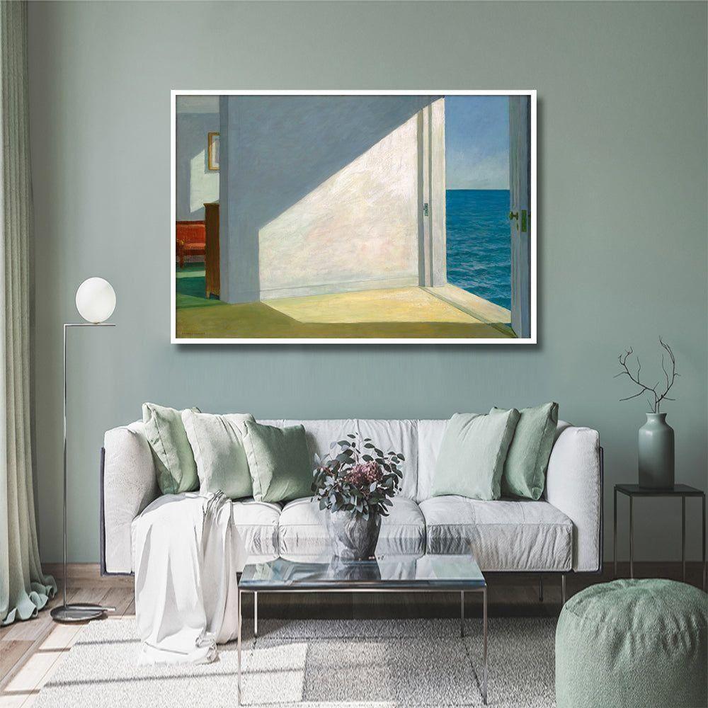60cmx90cm Room By The Sea By Edward Hopper White Frame Canvas Wall Art - Magdasmall