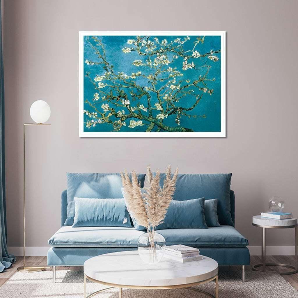 60cmx90cm Van Gogh Almond Blossom White Frame Canvas Wall Art - Magdasmall