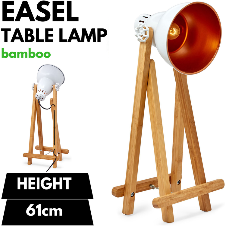 61cm Bamboo Easel Table Lamp Modern Scandi Designer Desk Light Bedroom Office - Magdasmall