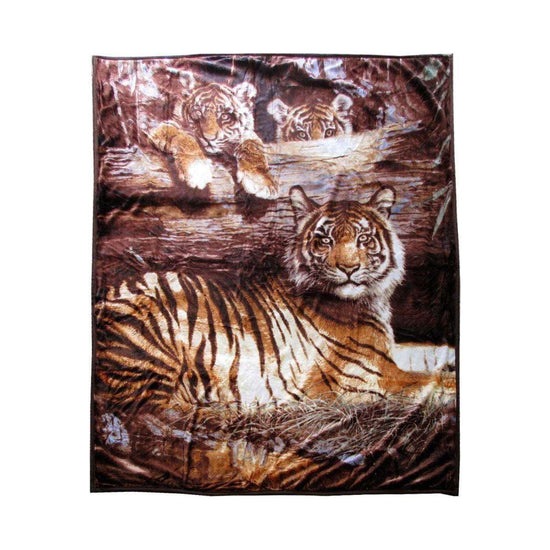 675gsm 2 Ply 3D Print Faux Mink Blanket Queen 200x240 cm Tiger Family - Magdasmall