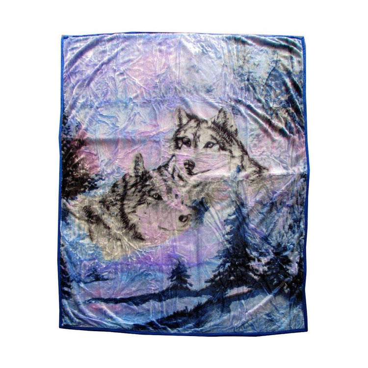 675gsm 2 Ply 3D Print Faux Mink Blanket Queen 200x240 cm Winter Wolf - Magdasmall