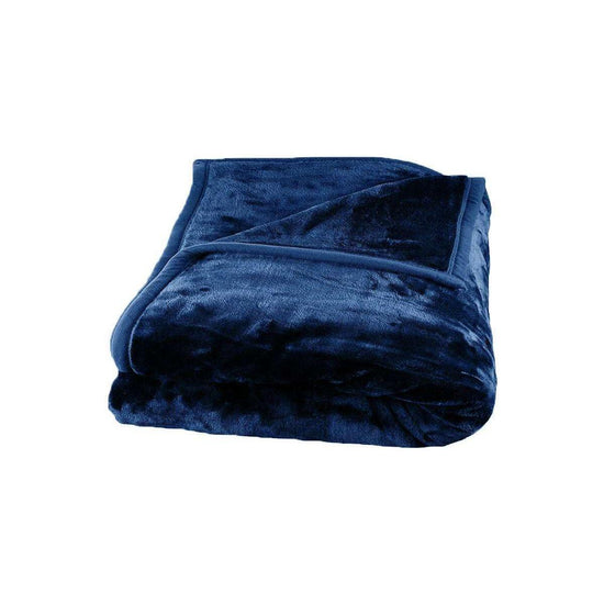 675gsm 2 Ply Solid Faux Mink Blanket Queen 200x240 cm Navy - Magdasmall