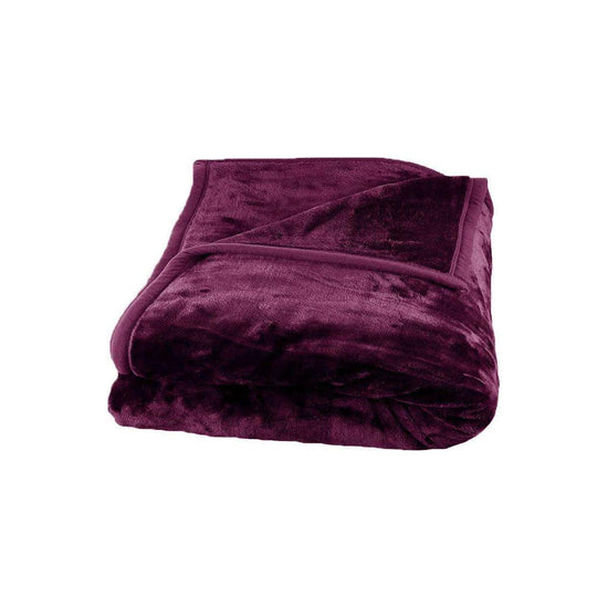 675gsm 2 Ply Solid Faux Mink Blanket Queen 200x240 cm Plum - Magdasmall
