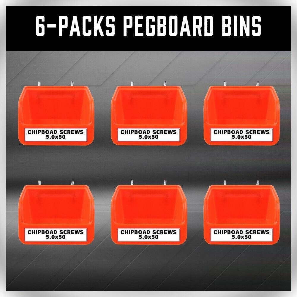 6Pc Pegboard Bins Peg Board Parts Storage With Steel Hooks Tools Organiser Tray - Magdasmall