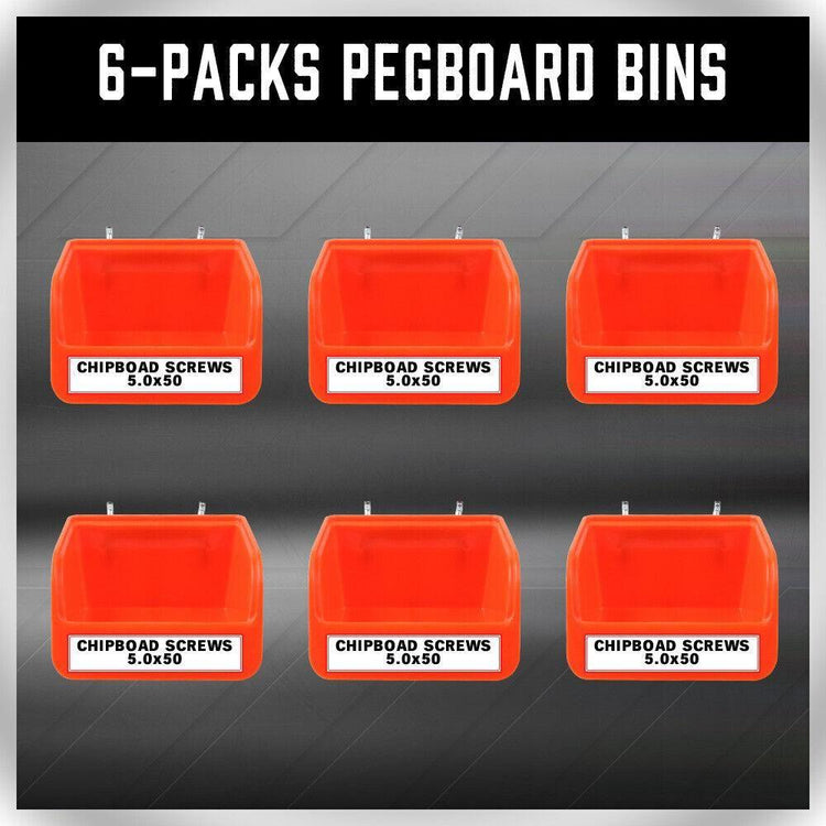 6Pc Pegboard Bins Peg Board Parts Storage With Steel Hooks Tools Organiser Tray - Magdasmall