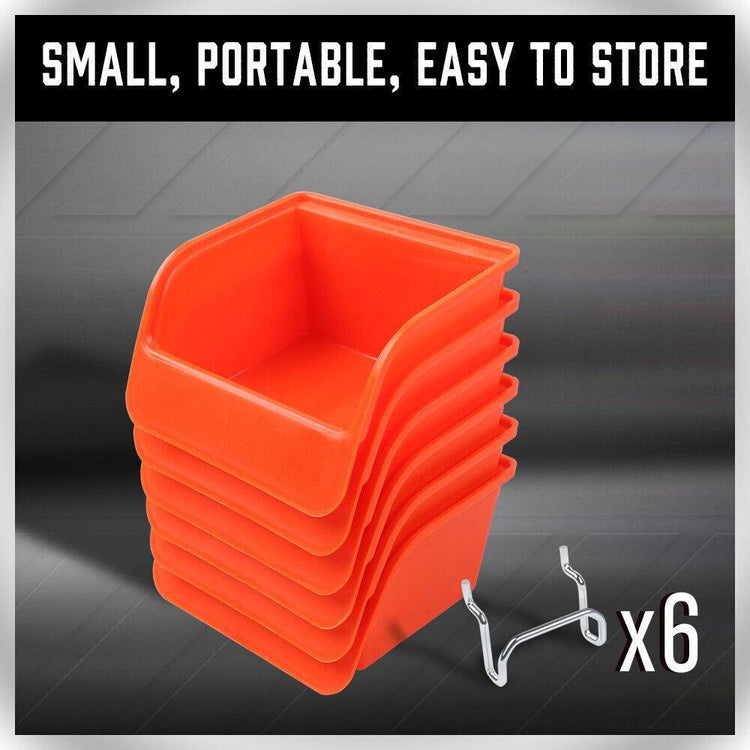 6Pc Pegboard Bins Peg Board Parts Storage With Steel Hooks Tools Organiser Tray - Magdasmall