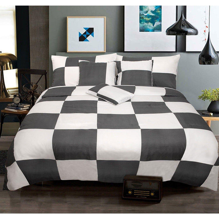 6 Piece Comforter Set Check Charcoal Queen by Shangri La - Magdasmall