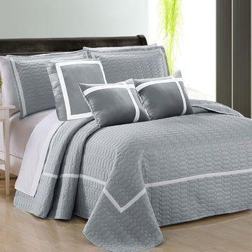 6 piece two tone embossed comforter set queen silver - Magdasmall