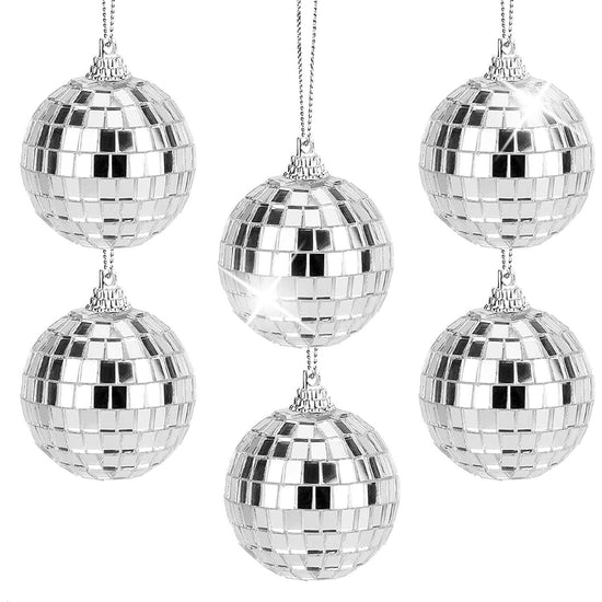 6x Hanging Mini Disco Balls Shiny Silver Mirror Party Halloween Reflect 4cm Bulk - Magdasmall