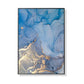 70cmx100cm Light Blue Marble With Gold Splash Black Frame Canvas Wall Art