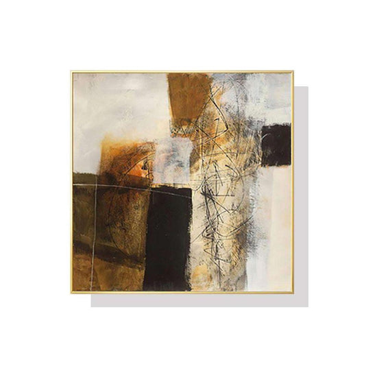 70cmx70cm Abstract gold brown painting style Gold Frame Canvas Wall Art - Magdasmall