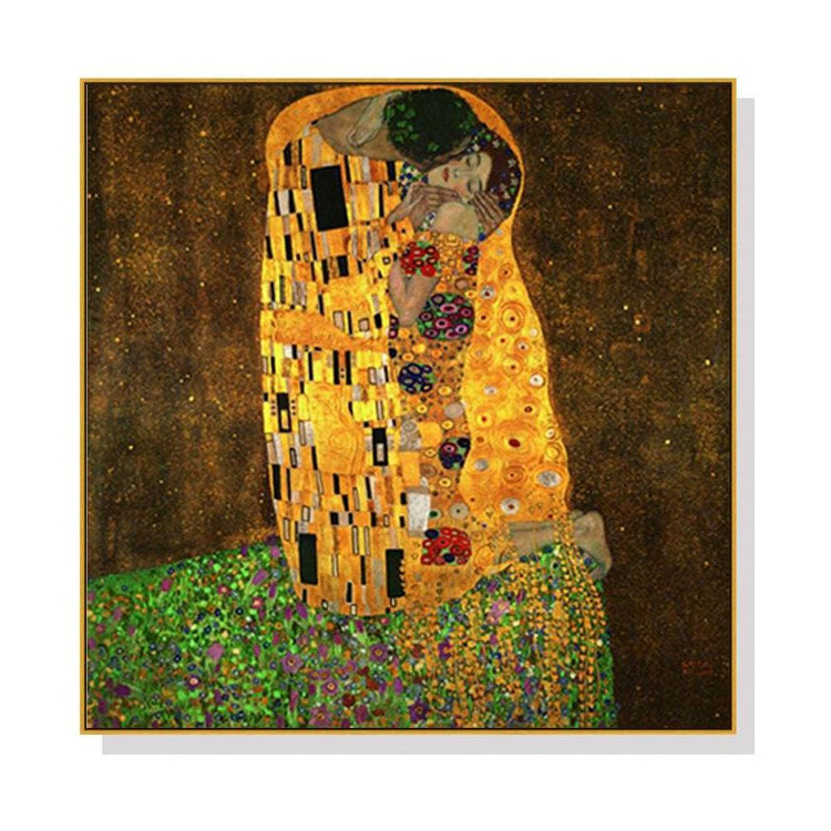 70cmx70cm Kissing by Gustav Klimt Gold Frame Canvas Wall Art - Magdasmall