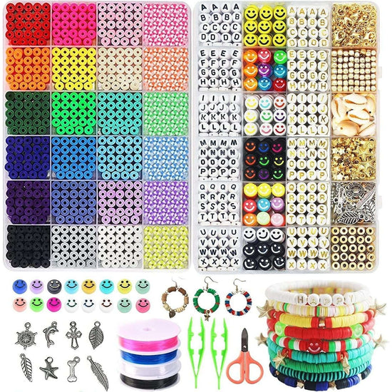 7200pcs Polymer Clay Beads Set 24 Colors Clay Round Disc Spacer Heishi Beads Jewelry Making Kit