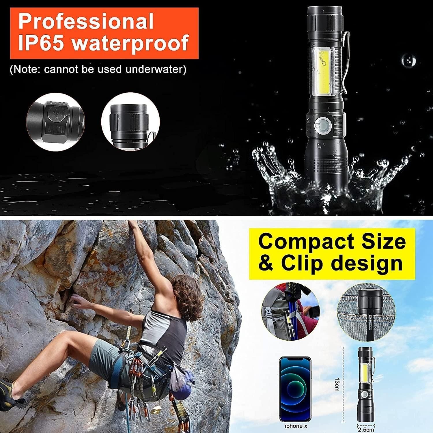 7 Modes Waterproof Rechargeable UV Light Flashlight Torch for Camping - Magdasmall