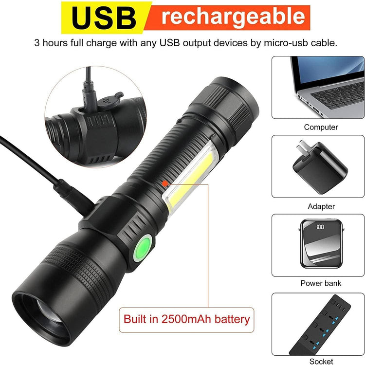 7 Modes Waterproof Rechargeable UV Light Flashlight Torch for Camping - Magdasmall