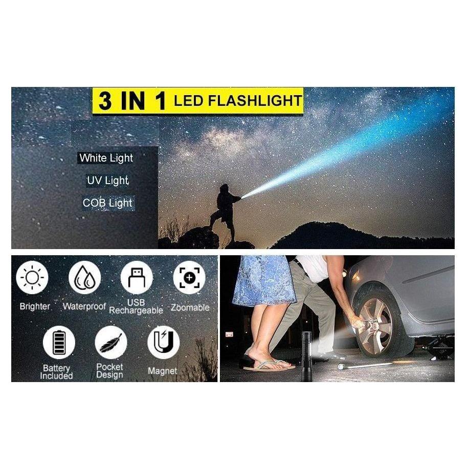 7 Modes Waterproof Rechargeable UV Light Flashlight Torch for Camping - Magdasmall