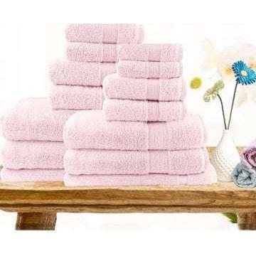 7pc light weight soft cotton bath towel set baby pink - Magdasmall