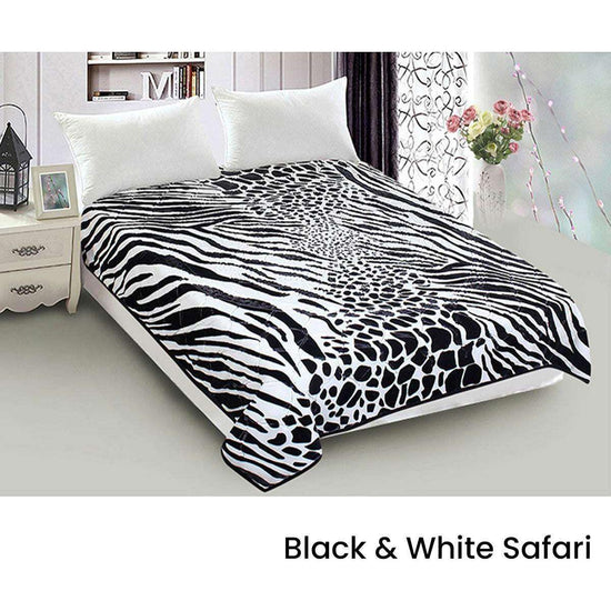 800GSM Luxury Reversible Animal Mink Blanket Queen 200 x 240 cm White Black Safari - Magdasmall