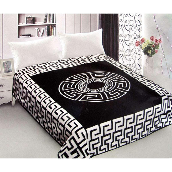 800GSM Luxury Reversible Mink Blanket Greek Key Black Queen 200 x 240 cm - Magdasmall