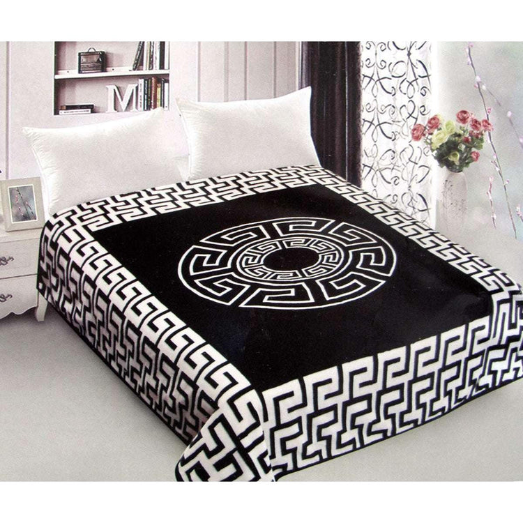 800GSM Luxury Reversible Mink Blanket Greek Key Black Queen 200 x 240 cm - Magdasmall