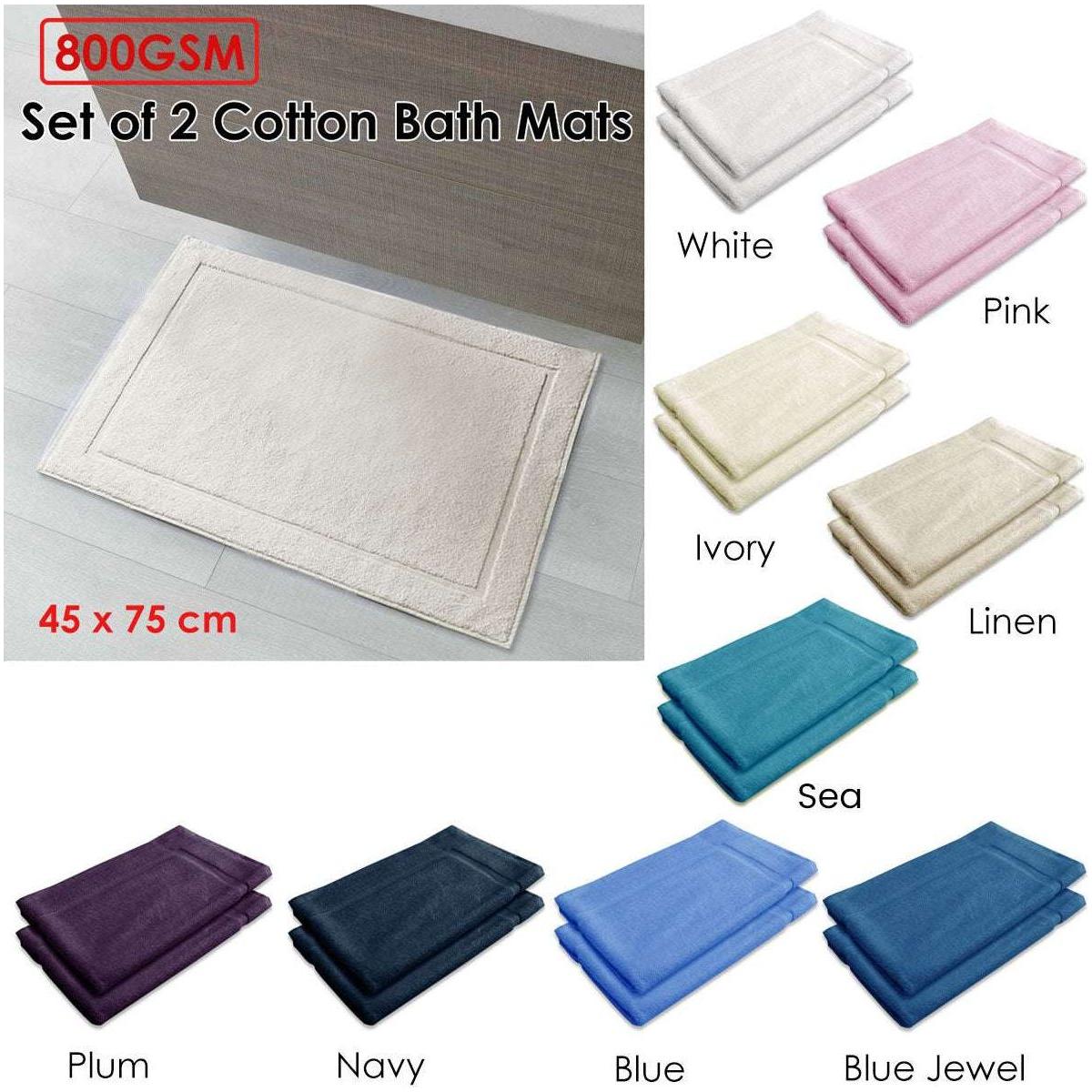 800GSM Set of 2 Cotton Bath Mat Blue - Magdasmall