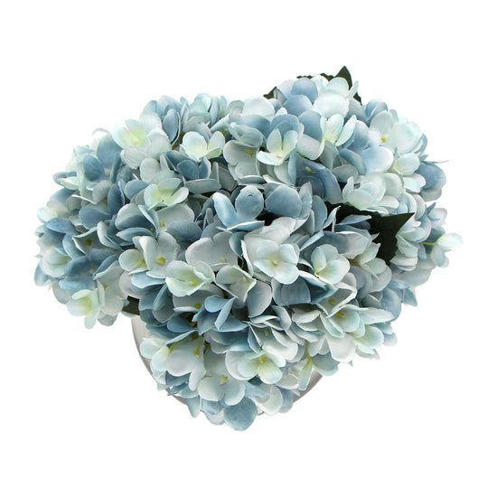 Premium Faux Hydrangea With Glass Vase (Artificial Flowering Blue Hydrangea) 23cm