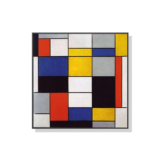 80cmx80cm Large Composition A By Piet Mondrian Black Frame Canvas Wall Art