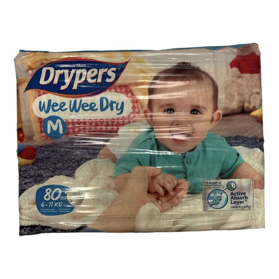 80pk Drypers Wee Wee Dry Disposable Diapers-Nappies - M- 6-11kg