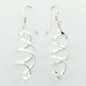 925 Silver Curled Twisted Wirework Dangle Earrings