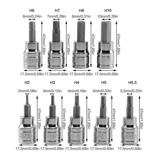 9pcs Allen Key Sockets Hex Bit Socket Set 3/8" Drive Drill Metric Tools 2-10mm - Magdasmall