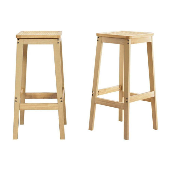 Artiss 2x Bar Stools Rubber Wood Stool Counter Chair Rattan Barstools Kitchen