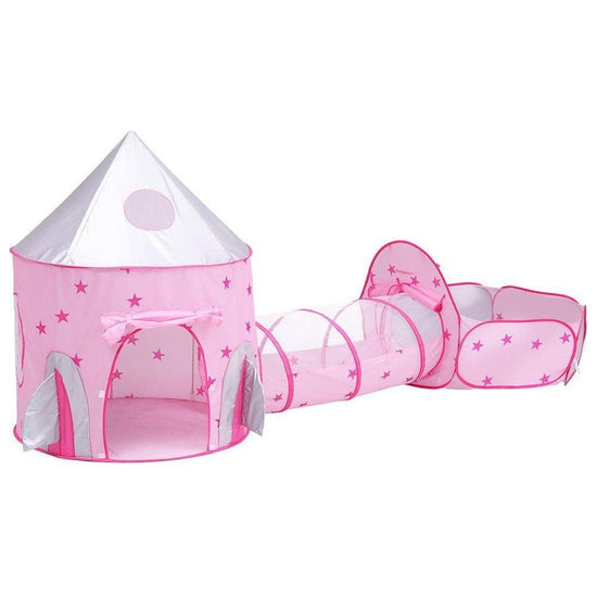 Keezi Kids Playhouse Play Tent Pop Up Castle Crawl Tunnel Basketball Hoop Pink