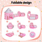 Keezi Kids Playhouse Play Tent Pop Up Castle Crawl Tunnel Basketball Hoop Pink