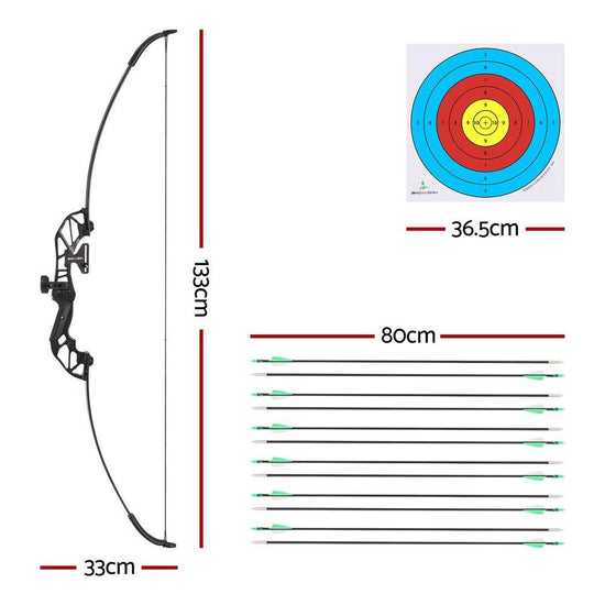 Everfit 55lbs Bow Arrow Set Recurve Takedown Archery Hunting for Beginner Green