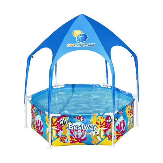 Bestway Kids Pool 183x51cm Steel Frame Swimming Play Pools Canopy 930L