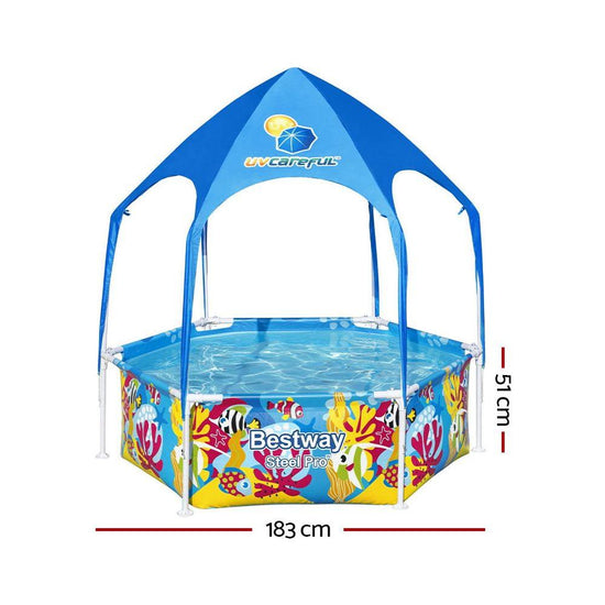 Bestway Kids Pool 183x51cm Steel Frame Swimming Play Pools Canopy 930L