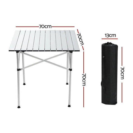 Weisshorn Folding Camping Table 70CM Roll Up Outdoor Picnic BBQ Aluminium Desk