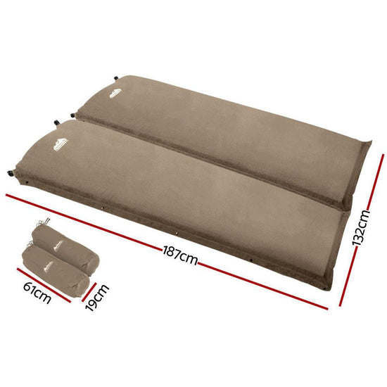 Weisshorn Self Inflating Mattress Camping Sleeping Mat Air Bed Double Set Coffee