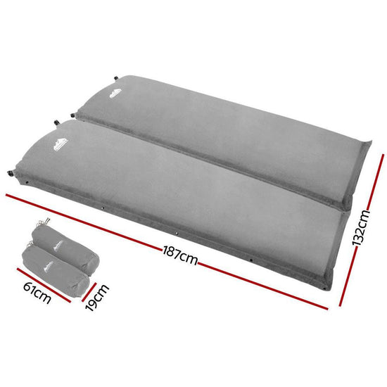 Weisshorn Self Inflating Mattress Camping Sleeping Mat Air Bed Double Set Grey