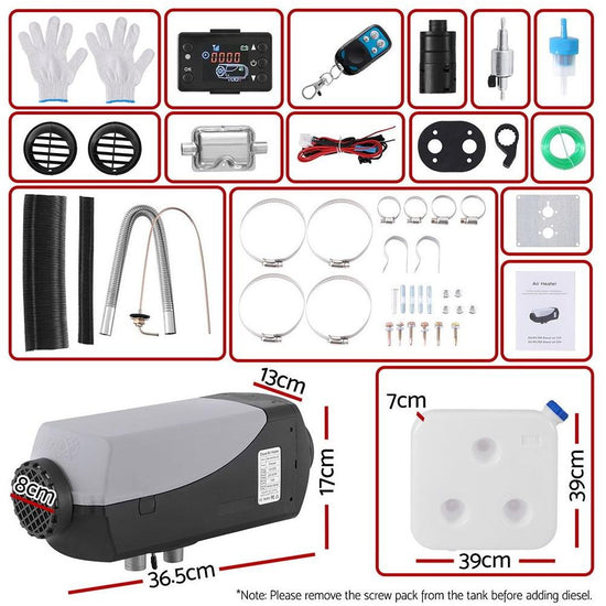 Giantz Diesel Air Heater 12V 5KW LCD Display Remote Control for Car Bus RV Indoor 10L