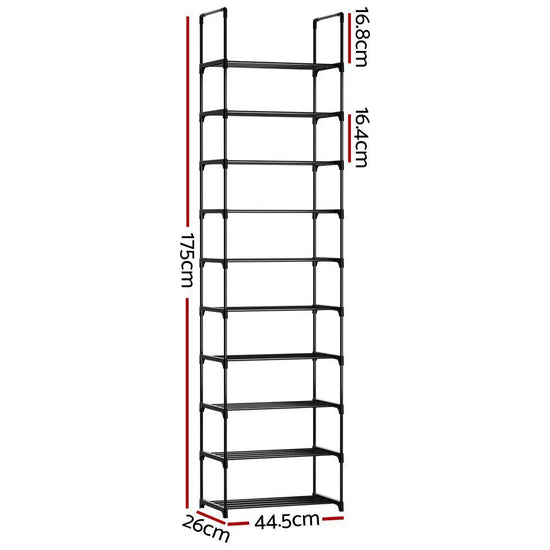 Artiss Shoe Rack Shoe Storage Shelf 10-tier 20 Pairs DIY Stackable Black Metal