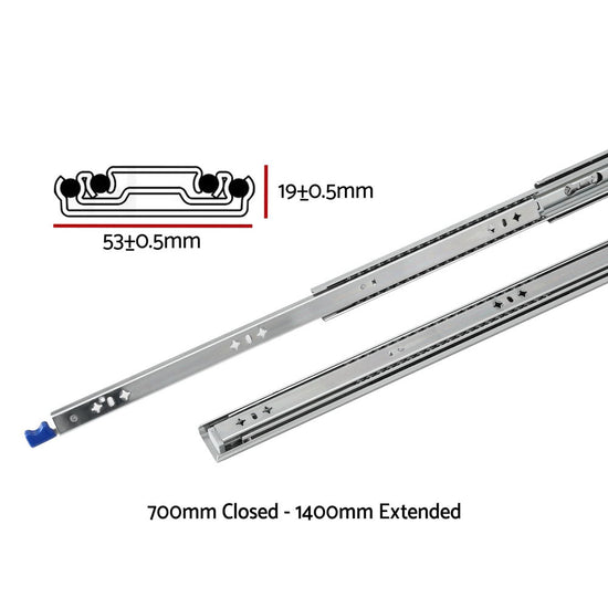 Giantz 2x Drawer Slides Heavy Duty Full Extension Locking 700-1400mm Length