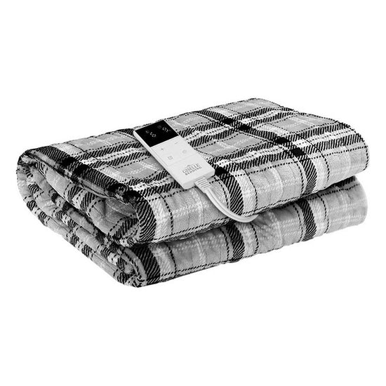 Giselle Bedding Electric Throw Rug Flannel Snuggle Blanket Washable Heated Grey and White Checkered