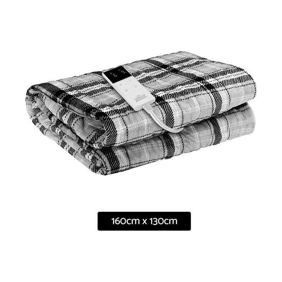 Giselle Bedding Electric Throw Rug Flannel Snuggle Blanket Washable Heated Grey and White Checkered