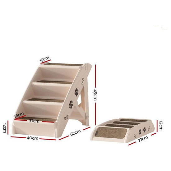 i.Pet Dog Ramp Steps For Bed Sofa Car Pet Stairs Ladder Portable Foldable Beige