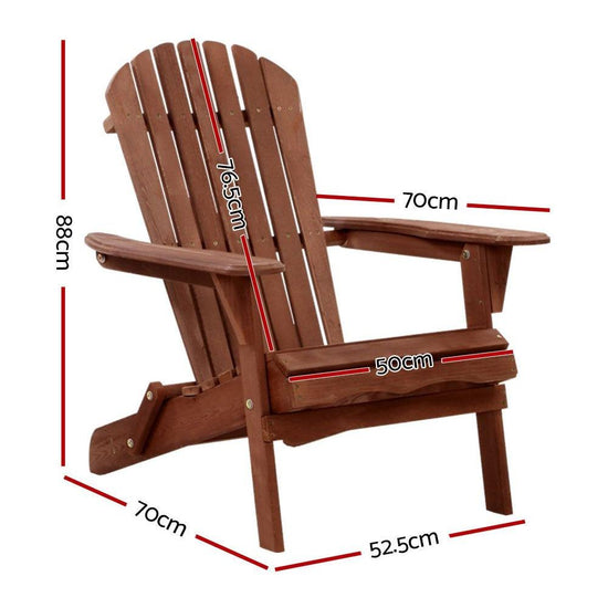 Gardeon Adirondack Outdoor Chairs Wooden Foldable Beach Chair Patio Furniture Brown