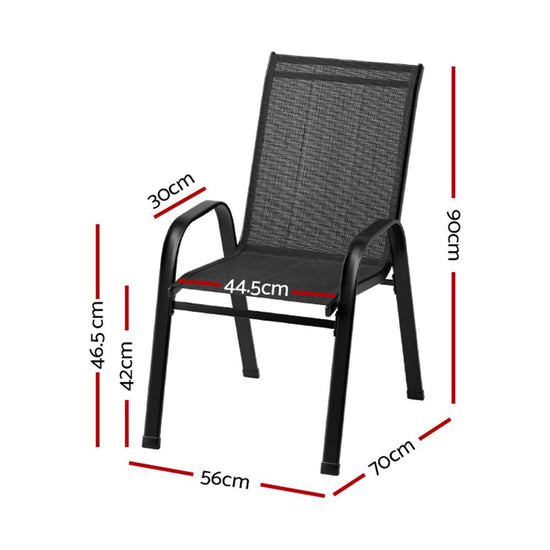 Gardeon 2PC Outdoor Dining Chairs Stackable Lounge Chair Patio Furniture Black