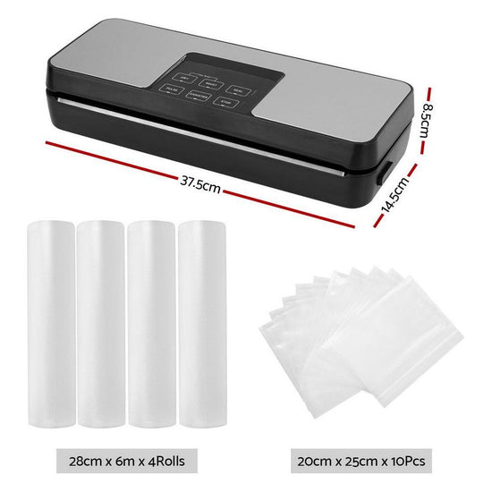 Devanti Food Vacuum Sealer Machine Auto Seal Cutter 5 Modes Storage Bags 28cm 6m 4 Rolls